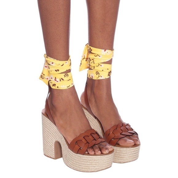 Miu Miu | NWOB Leather Platform Sandals with Yellow Ankle Straps - Size IT 40 - Picture 2 of 9